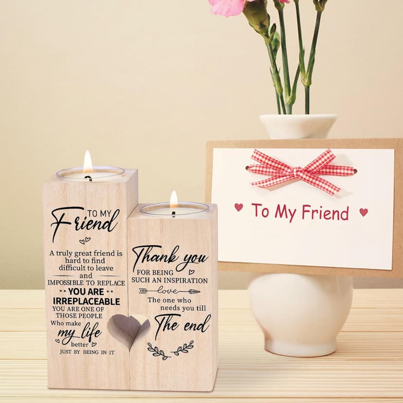 Double-Sided Printing Wooden Candle Holders-to My Friend,You are IRREPLACEABLE, Thank You for Being My Unbiological Sister.Women Female Girl Friends Personalized Custom Friendship Birthday Gift
