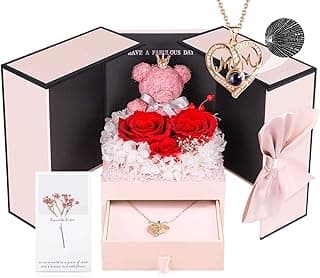 ADDWel Birthday Gifts for Mom from Daughter and Son, Unique Mother Birthday Gift Idea, Preserved Real Roses with I Love You in 100 Languages Mom Necklace, Cool Present to Mother Mama