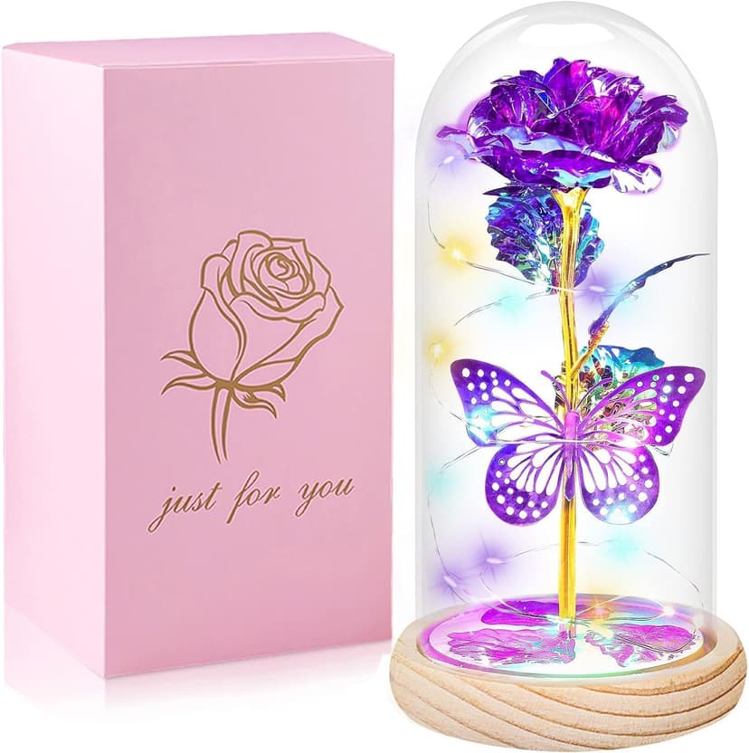 QUNPON Mothers Day Rose Gifts for Mom Flowers Rose Gifts for Women,Birthday Gifts for Women,Purple Butterfly Flowers for Mom Mother Day Flower Gifts from Daughter Son,Gift for Sister,Her,Grandma,Wife