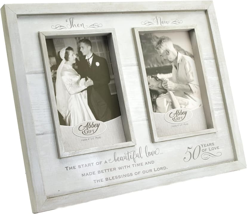 Then & Now 50th Anniversary Photo Frame, Wedding, Engagement, & Vow Renewal Couples Gift, Wooden Picture Frames with Sentimental Quote, 12-Inch x 9.5-Inch, Rustic Woodgrain, by Abbey & CA Gift