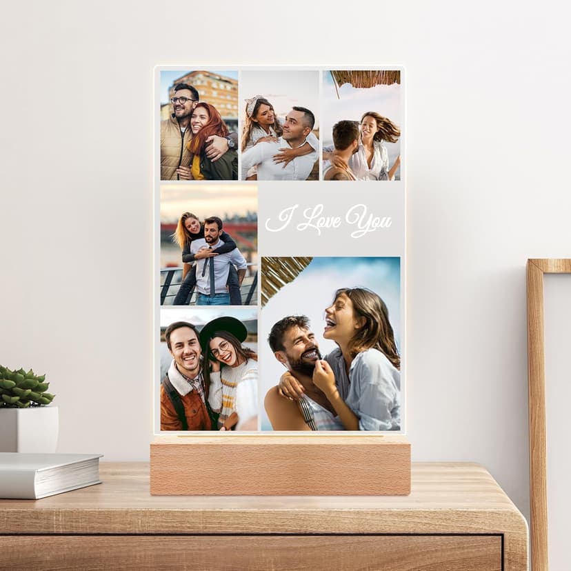 Personalized Anniversary Couple Gifts for Him & Her, Custom Picture Frames with Photo, Personalized Photo Frame with Night Light, Personalized Birthday Gifts for Women & Men
