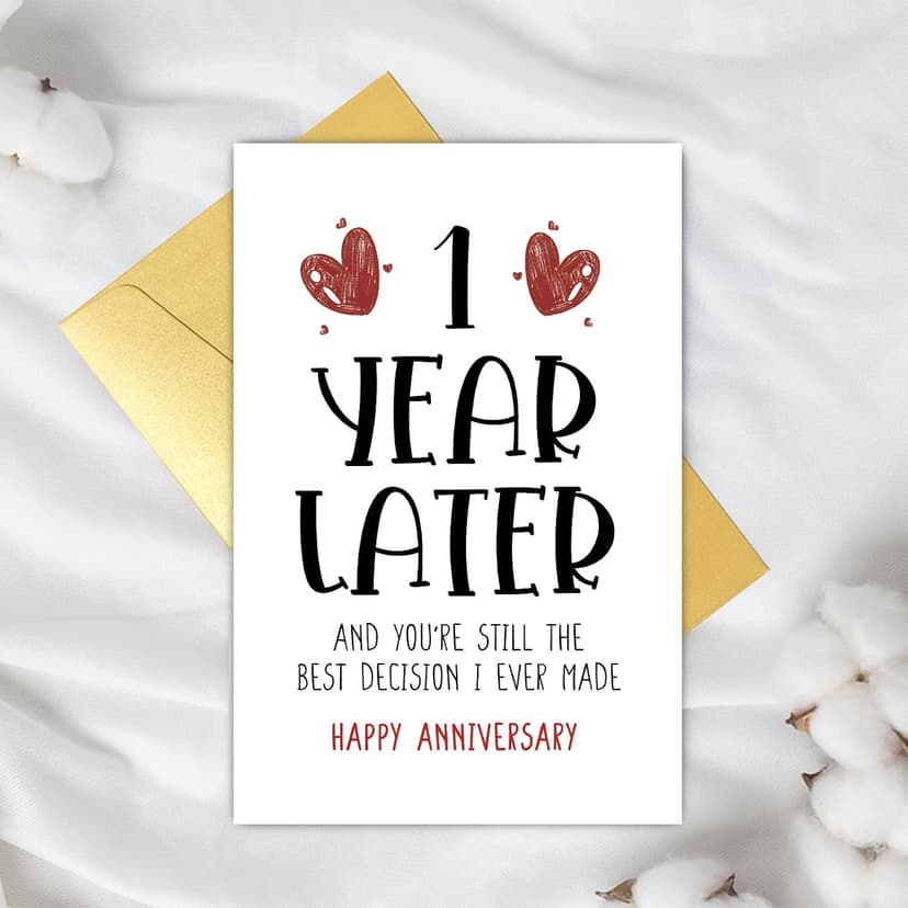 Supoeguk Happy One Year Card for Girlfriend Boyfriend, First Anniversary Card for Him Her, Funny 1st Wedding Anniversary Card for Wife Husband