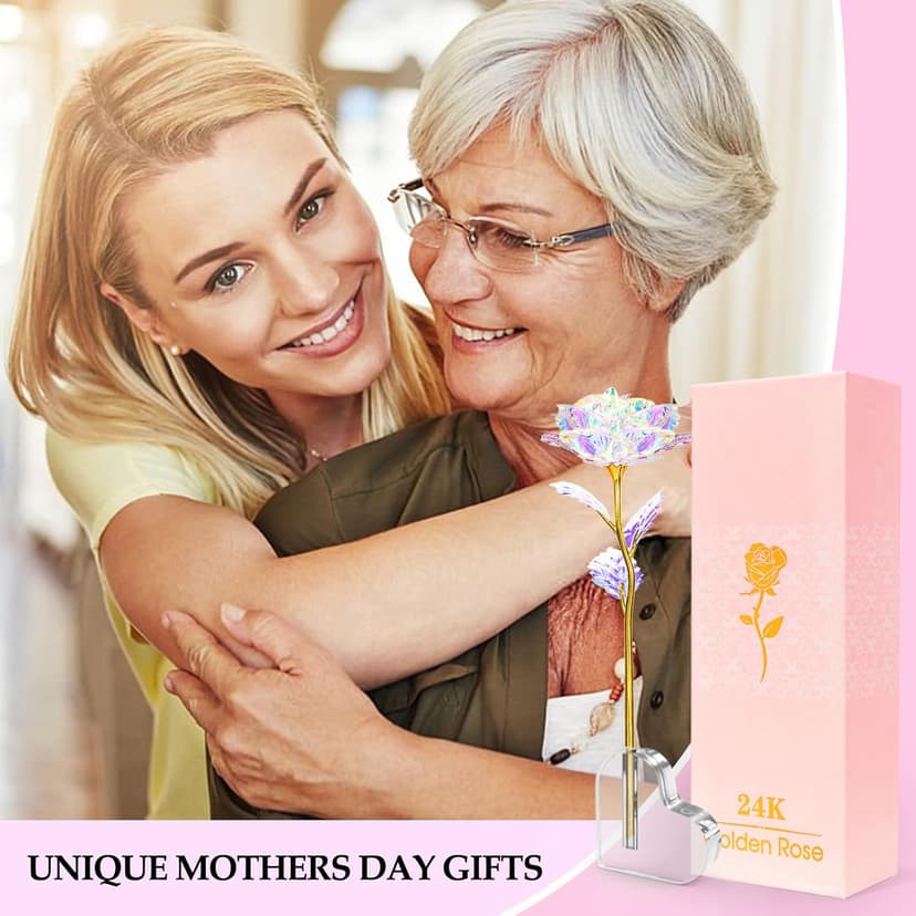 Beferr Gifts for Women Mom Galaxy Rose Glass Crystal Flowers with Heart-Shaped Base Eternal Roses Forever Flowers Mother's Birthday Gifts for Grandma Daughters Wife Sister Kids