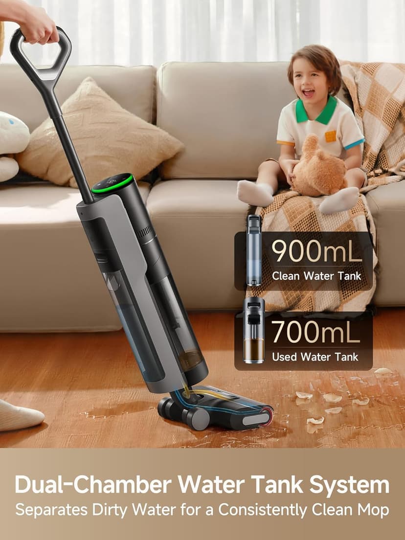 DREAME H12 PRO Vacuum Mop, Wet Dry Vacuum Cleaner for Hard Floor, Vacuum and Mop at The Same Time for Wet & Dry Messes, Auto Self-Cleaning, Edge to Edge Cleaning with Hot Air Drying