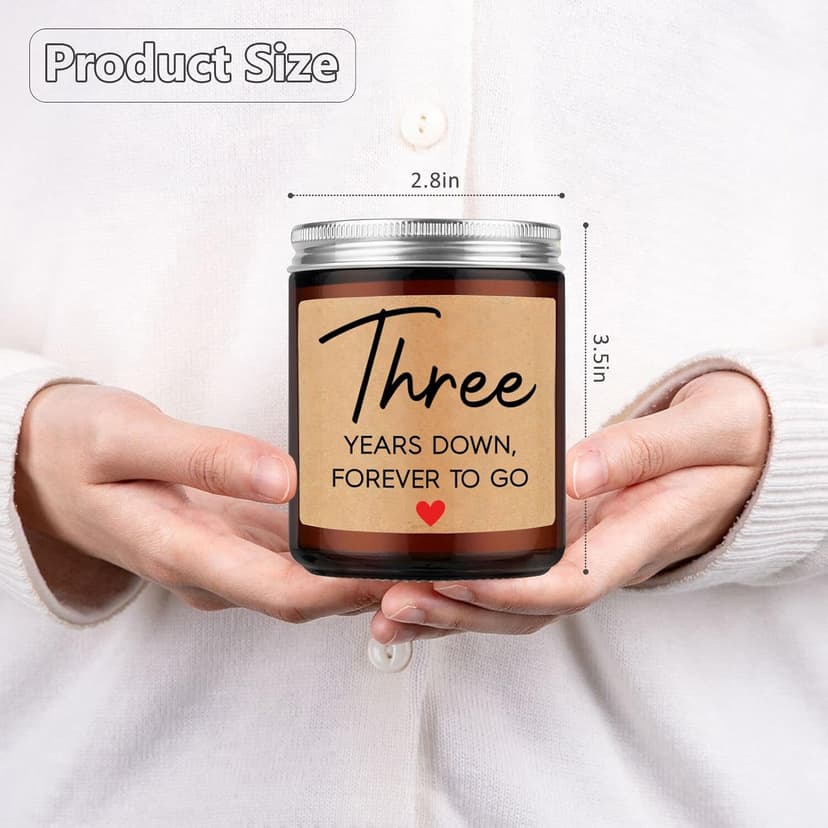 Fairy's Gift 3 Year Anniversary Candle Gifts for Him Her Wife Boyfriend GF Husband - Leather 3rd Anniversary Couple Gifts Ideas - 3rd Year Wedding Anniv. Presents for Couples, Happy Third Anniv.
