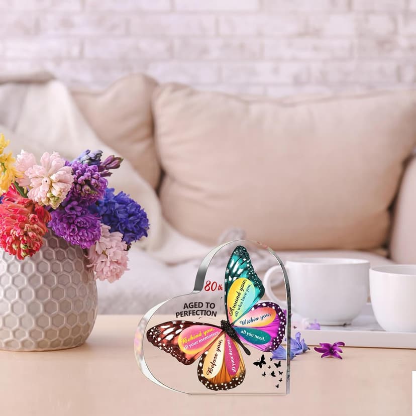 80th Birthday Gifts for Women Her, Acrylic Heart Sign Birthday Decorations Presents, 80 Year Old Bday Gifts for Mom, Aunt, Grandma, Sister, Best Friends, Wife, Her