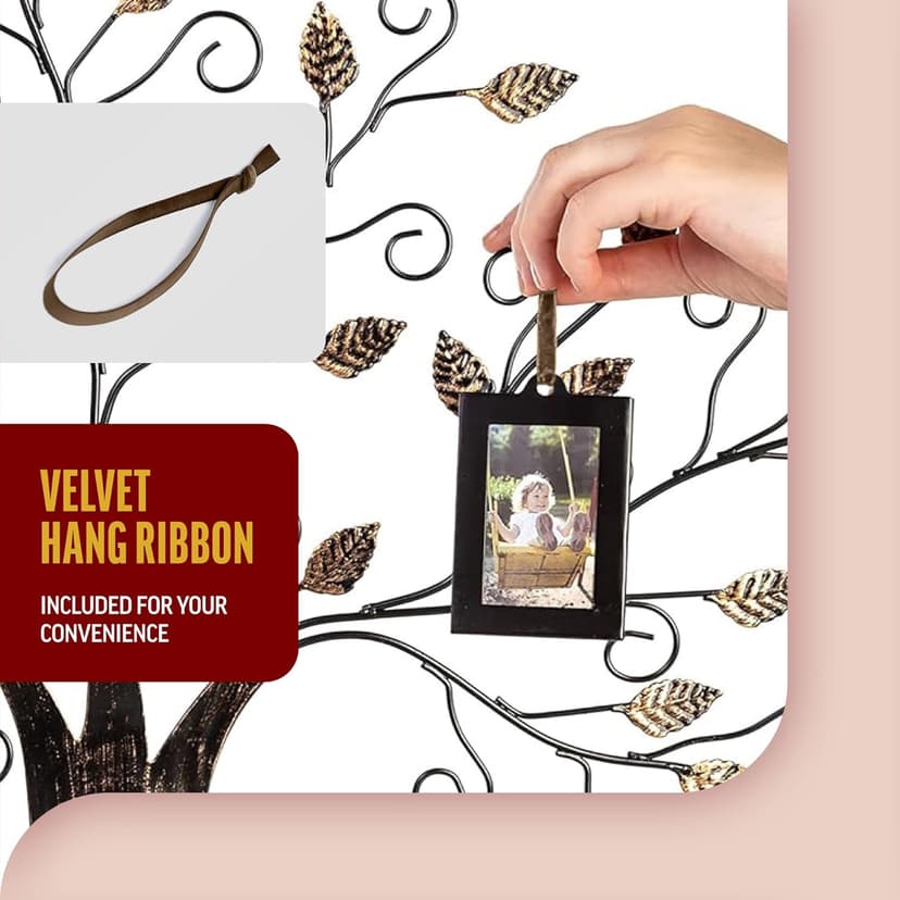 Klikel Family Tree Picture Frame Stand with 6 Hanging Photo Picture Frames - Medium Metal Tree 12 X 11 - Holds 6 Ornamental 2x3 Frames