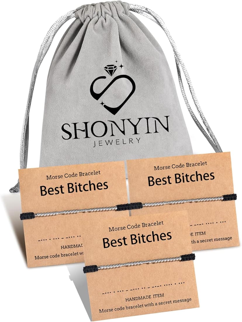 Shonyin Valentines Day Gift for Best Bitches Morse Code Bracelet Best Friend Gift for Women Funny Friendship Gift 2/3 PCS Christmas Friendsgiving Day Gift