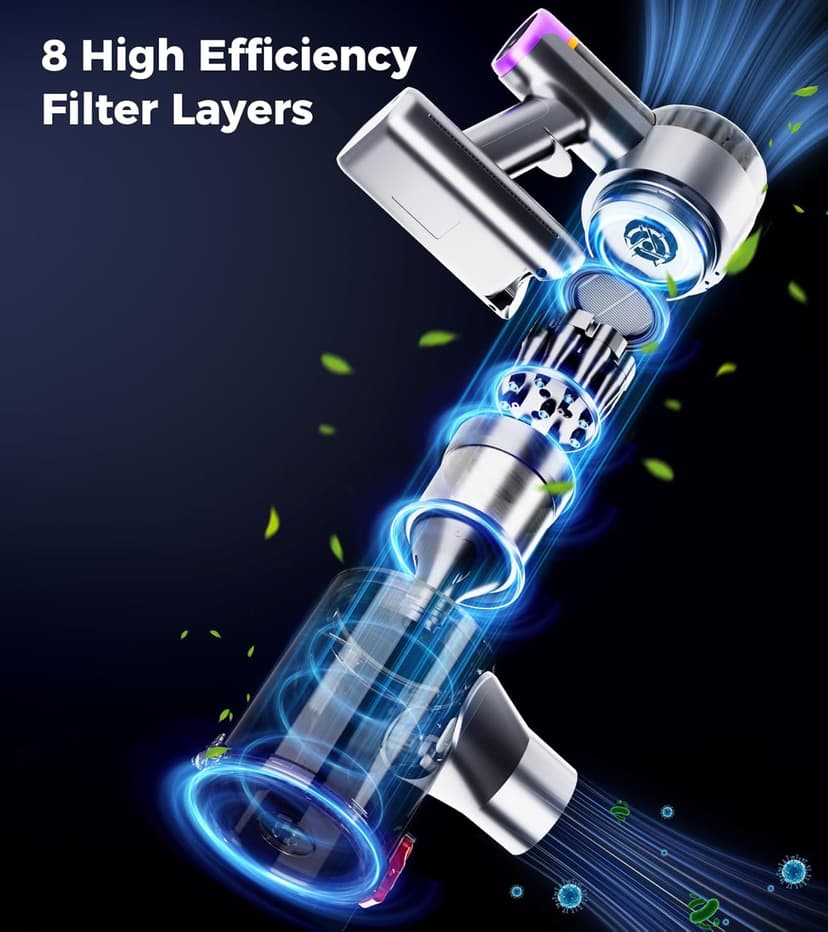 Cordless Vacuum Cleaner, 550W/45Kpa/60Mins Stick Vacuum, Anti-Tangle Vacuum Cleaners for Home with Self-Standing, LDE Display, 8-in-1 Wireless Vacuum for Carpet Pet Hair Hardfloor