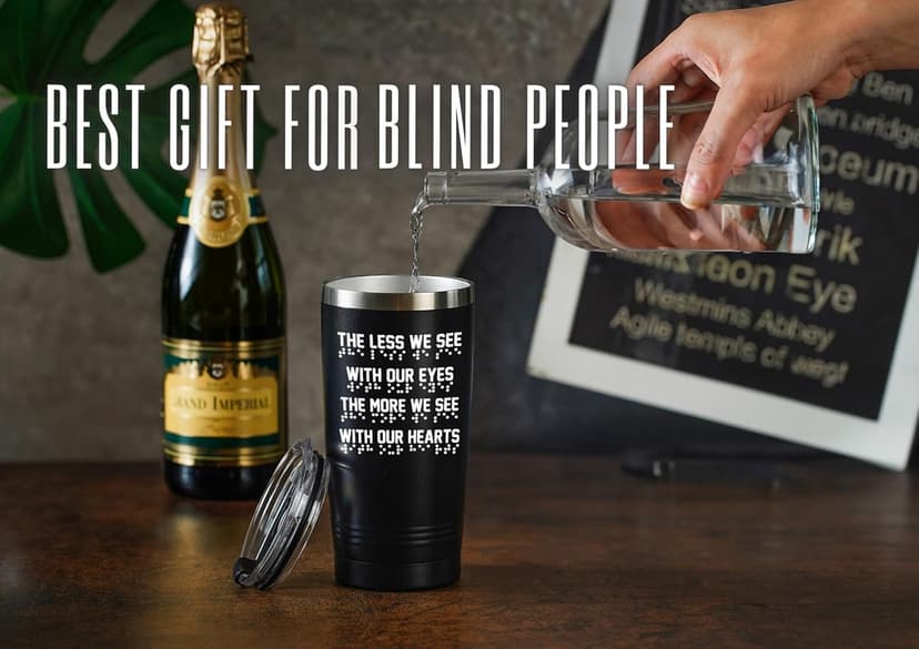 Onebttl Gifts for Blind People Braille Dots Design 20oz Stainless Steel Tumbler- The Less We See with Our Eyes The More We See with Our Hearts