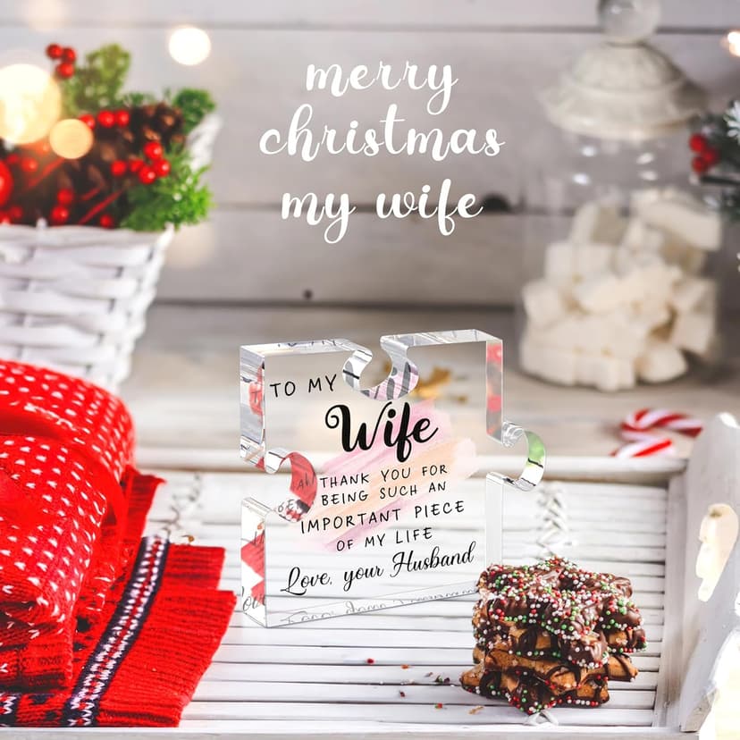 LukieJac Gifts for Wife - Romantic Gifts for Her Acrylic Puzzle Piece Plaque for Wife Birthday, Wedding Anniversary, Valentines Day, Mothers Day Presents Home Desk Decor - 4.7 x 3.9 Inch