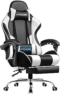 GTPLAYER Gaming Chair, Computer Chair with Footrest and Lumbar Support, Height Adjustable Game Chair with 360°-Swivel Seat and Headrest and for Office or Gaming (White)
