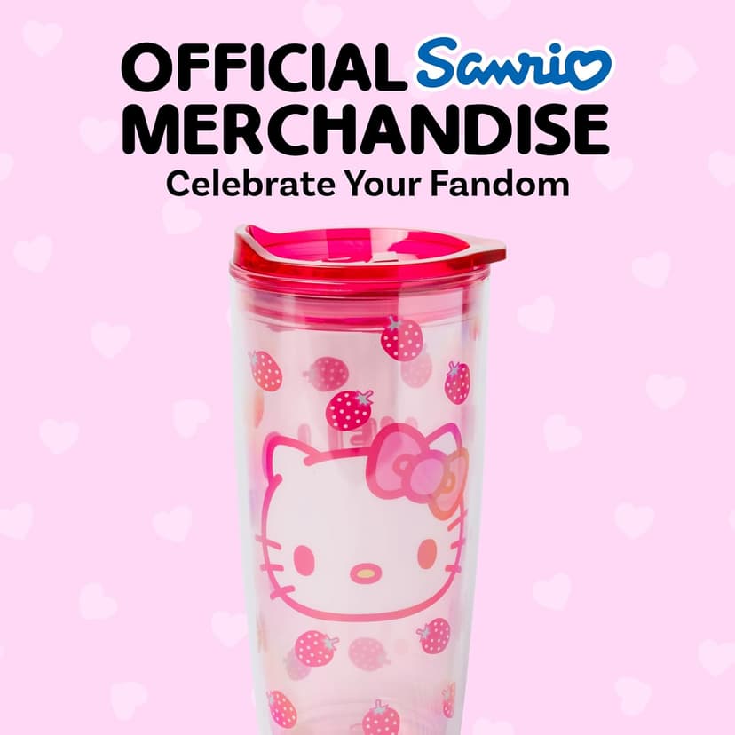 Silver Buffalo Sanrio Hello Kitty Strawberry Double Wall Travel Tumbler with Slide Close Lid, 20 Ounces