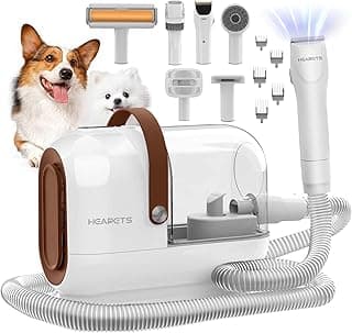 Dog Grooming Vacuum Kit - 3L Vacuum with 7 Tools, Low Noise Electric Clipper and Brush for Pet Shedding at Home, White
