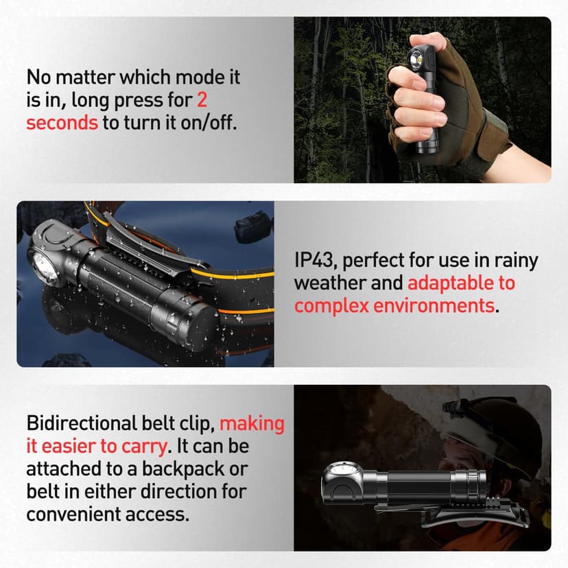 SuperFire SuperFire Rechargeable Headlamp 1000 Lumens - Waterproof Hands-Free Light with 5 Modes & Magnetic Base | Gift for Men, Dads, Outdoorsmen | Camping, Hunting, Work, Emergency (TH04-S)