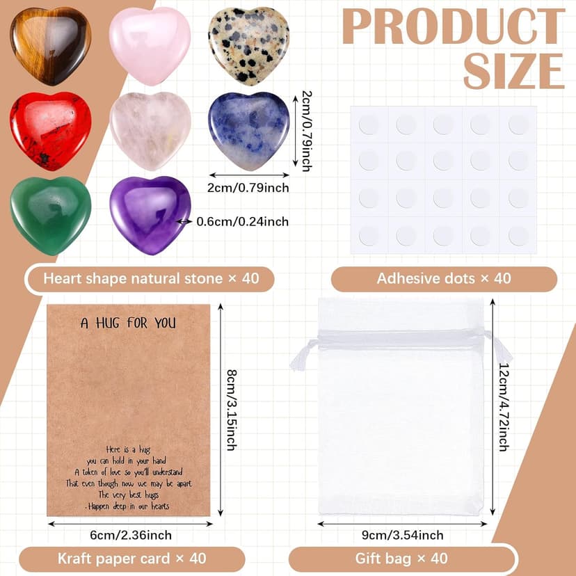 40 Sets Pocket Hug Token Gift Bulk Hug Cards with Heart Shape Natural Stones Keepsake Exchange Relationship Cards for Colleagues Family Distance Social Celebration of Life Gift(Classic Color)