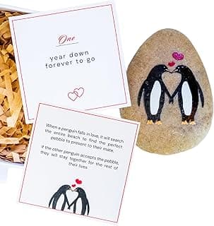 1 Year Anniversary for Boyfriend or Girlfriend - Penguin Pebble Gift- First Wedding Anniversary for Husband or Wife - One Year Together Keepsake