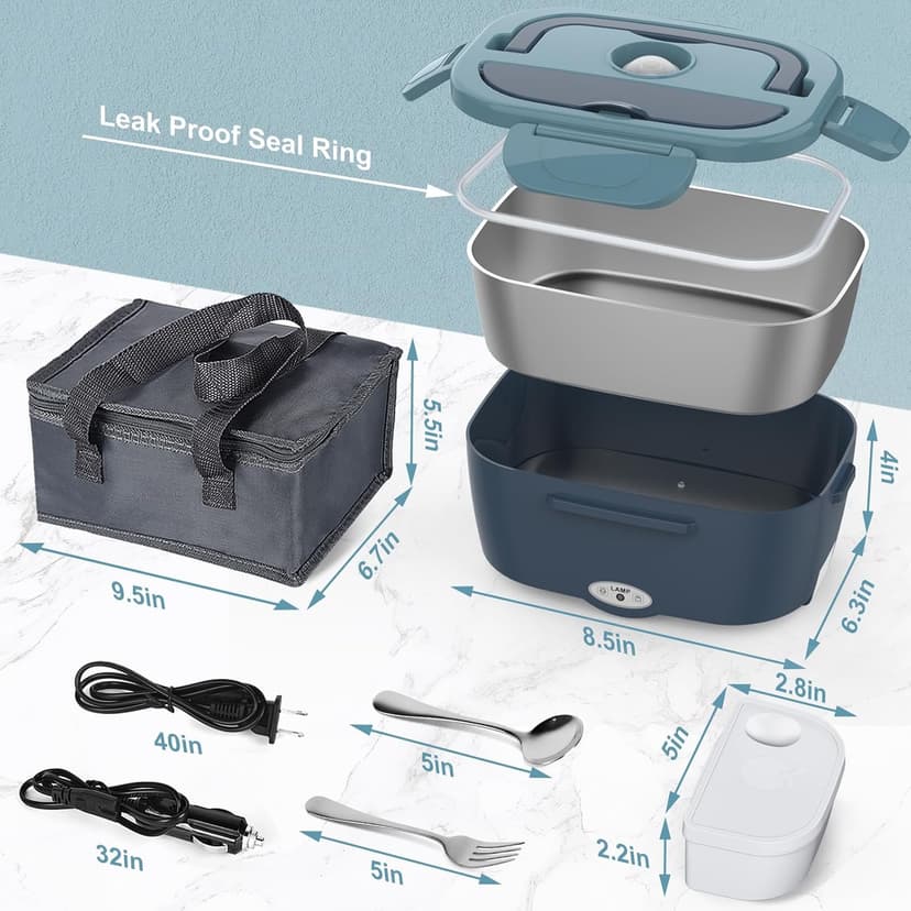 Electric Lunch Box Food Heater, 60-80W Heated Lunch Box for Adults, 12V 24V 110V Portable Food Warmer LunchBox for Car Truck Work with 304 Stainless Steel Container, Driver Trucker Gifts for Dad