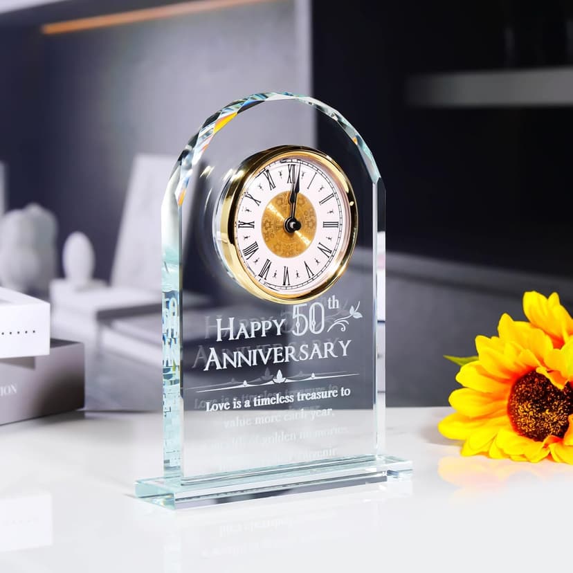 YWHL 50th Wedding Anniversary Quartz Clock Gifts for Parents, 50 Years Golden for Couple, Happy 50th Anniversary Decoration Gift for Her Him (Battery not Included)