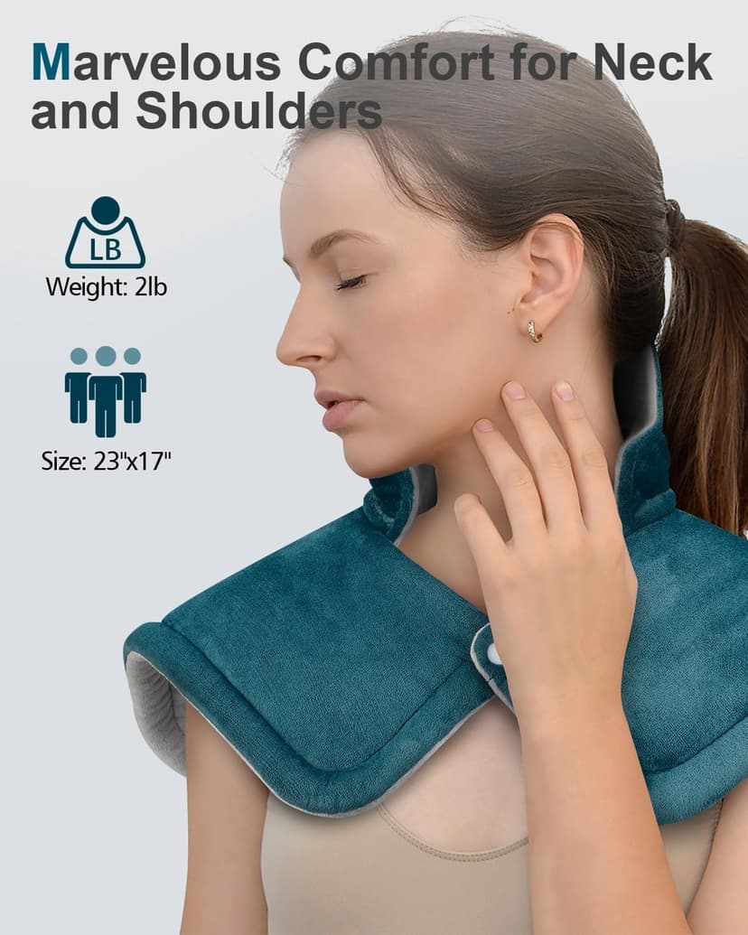 Heating Pad for Neck and Shoulder Pain Relief, Birthday Christmas Gifts for Women Mom Wife, 2lb Heated Neck Wrap Warmer for Daily Comfort, 6 Heat Settings 2 Hours Auto Shut Off, 17x23 inch, Blue