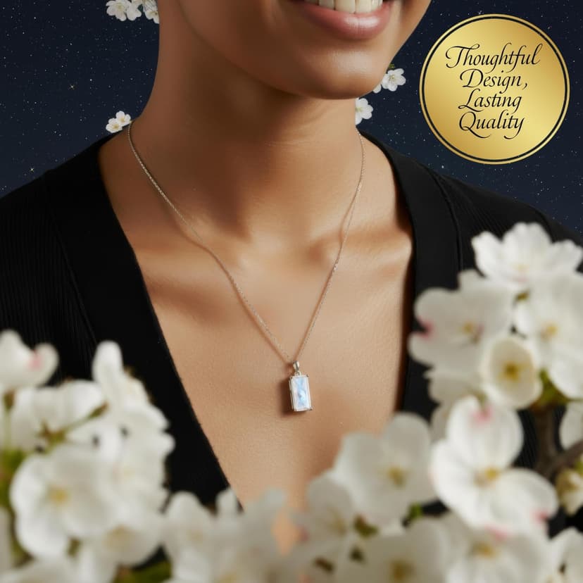 HOPE LOVE SHINE New Beginnings Rainbow Moonstone Sterling Silver Necklace for Women