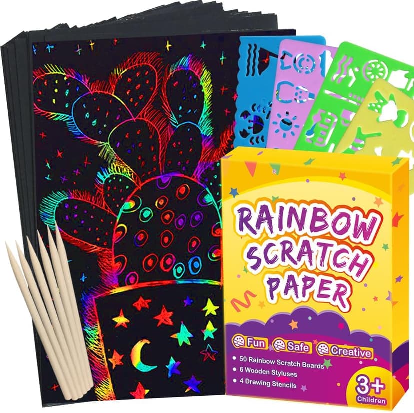 FUNNYB&G Rainbow Scratch Paper Art for Kids - 60 Pcs Magic Rainbow Scratch Paper Off Set Scratch Easter Crafts Arts Supplies Kits Pads Sheets for Party Games Halloween Christmas Birthday Gifts