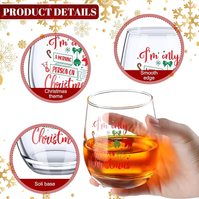 Funtery 6 Pcs Christmas wine Stemless Glass Funny Christmas Gift Set for Teacher Men Women Family Friend Coworker, Gift Ideal Birthday Wedding Party Supplies(Novel Style)