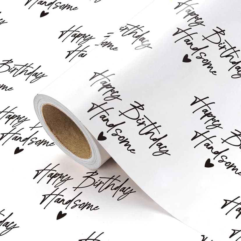 WRAPAHOLIC Birthday Wrapping Paper for Men - Mini Roll - 17 Inch x 16.5 Feet - Happy Birthday Handsome Design for Special Friend, Boyfriend, Husband