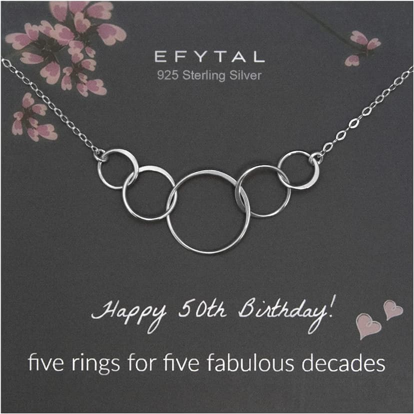 EFYTAL 50th Birthday Gifts for Her, Classy Sterling Silver 5 Circle Necklace, 1975 Birthday Gifts for Women, 50 and Fabulous