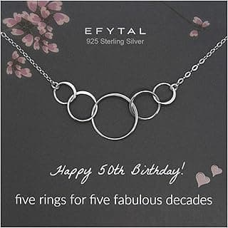 EFYTAL 50th Birthday Gifts for Her, Classy Sterling Silver 5 Circle Necklace, 1975 Birthday Gifts for Women, 50 and Fabulous