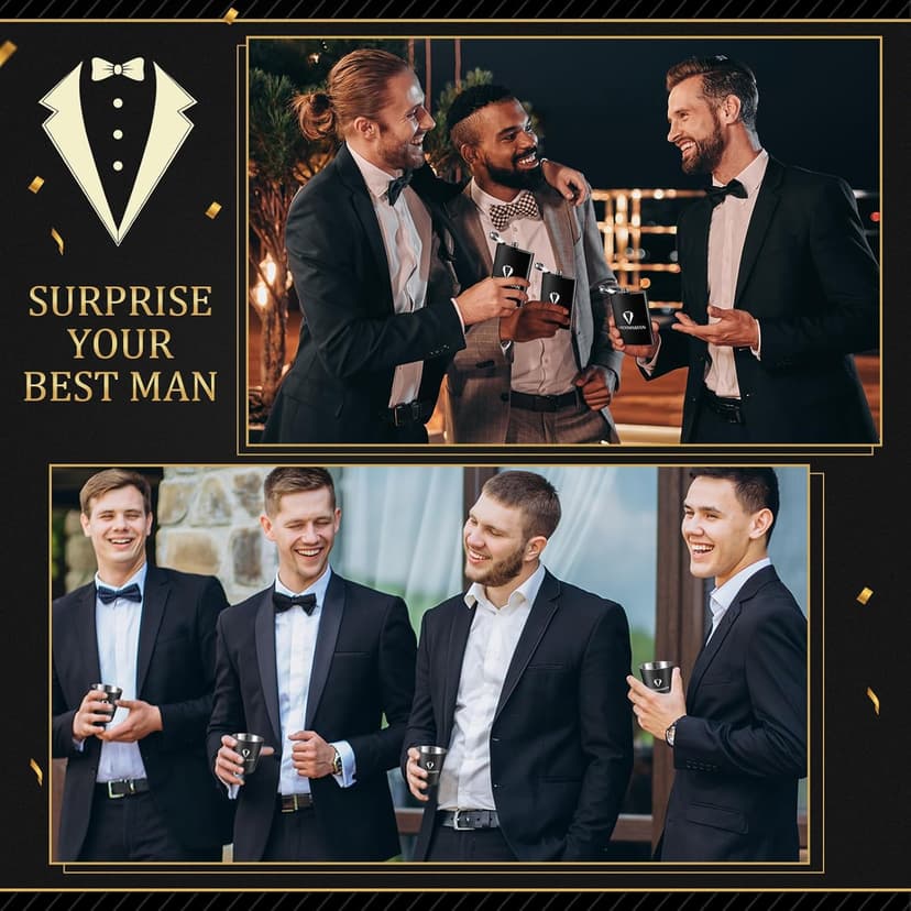 60Pcs Groomsmen Gifts Set of 6, Groomsmen Proposal Box with Flasks Sunglasses PU Leather Toiletry Bag Bottle Opener for Wedding Groomsman Best Man Gift