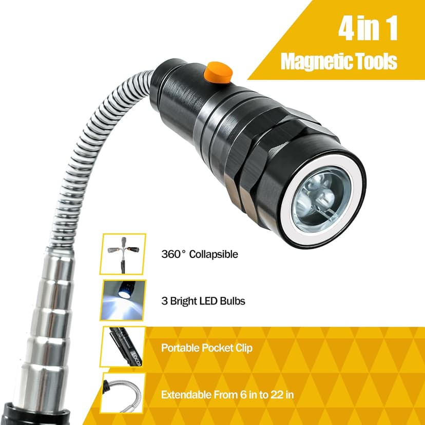 Magnetic Pickup Tool with LED Lights, Telescoping Magnet Flashlight, Cool Gadget Birthday Gifts Christmas Day Gifts for Men, Handyman, Husband, Boyfriend, Him, Father, Dad (1 Pack)