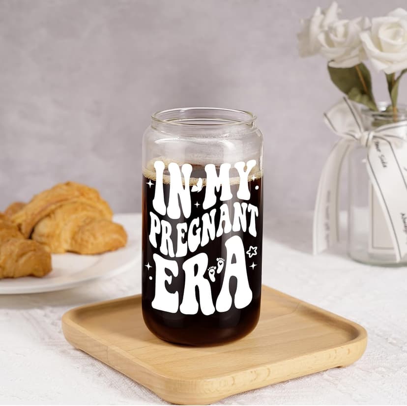 Fairy's Gift Pregnant Women Iced Coffee Cup, Cute Pregnant Mom Gifts, New Mama 16 oz Coffee Glass Cup, New Mothers Birthday Christmas, Pregnancy Gifts for Expecting Mom, First Time Mommy, Mommy to Be