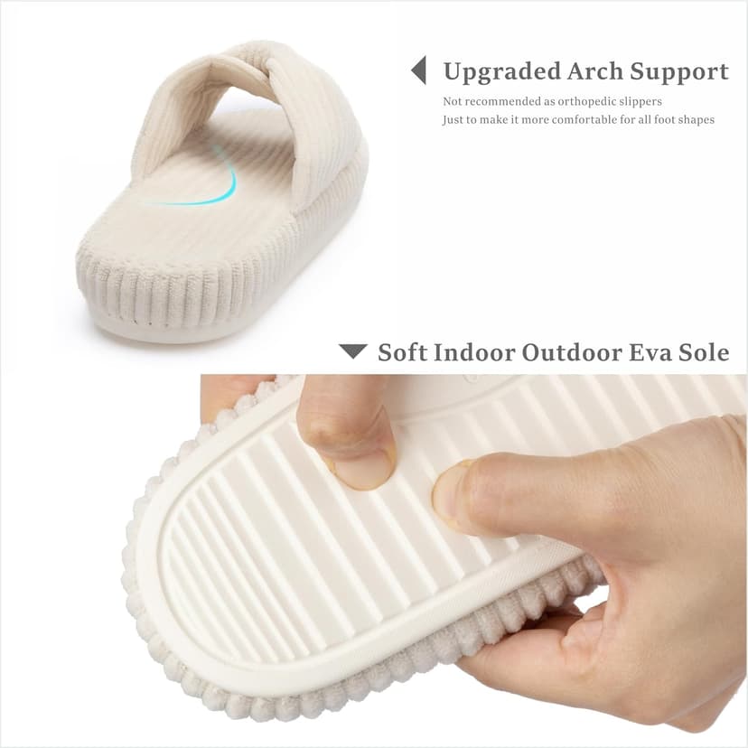 Chantomoo Slippers for Women Memory Foam House Bedroom Corduroy Bow Crossbands Slipper Shoes Comfy Trendy Gift Slippers