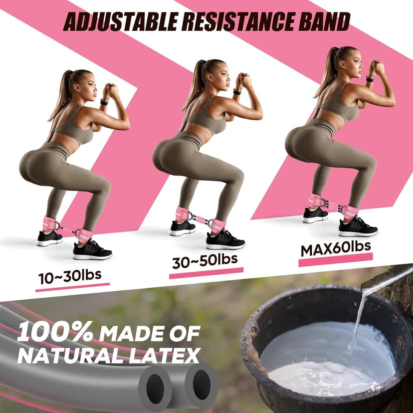 Ankle Resistance Bands with Cuffs, Ankle Weights Bands for Working Out, Women Leg and Glutes Workout Equipment, Exercise Bands for Kickbacks, Butt and Booty Trainer, Home Gym Fitness Equipment