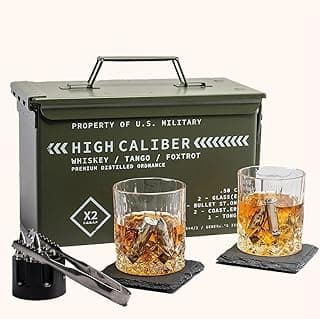 Titan LSO Whiskey Glasses and Stones in Unique Tactical Box Display | Bourbon Cocktail Cups, Coasters and Tongs | Gifts for Men | Glass Set