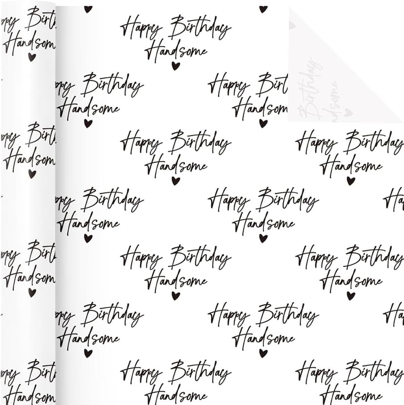 WRAPAHOLIC Birthday Wrapping Paper for Men - Mini Roll - 17 Inch x 16.5 Feet - Happy Birthday Handsome Design for Special Friend, Boyfriend, Husband