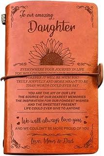 To Our Daughter Leather Journal Joy of Our Life Writing Journey Drawing Sketchbook 140 Page Travel Diary Refillable Notebook Birthday Wedding Graduation Back to School Xmas Gift from Mom & Dad