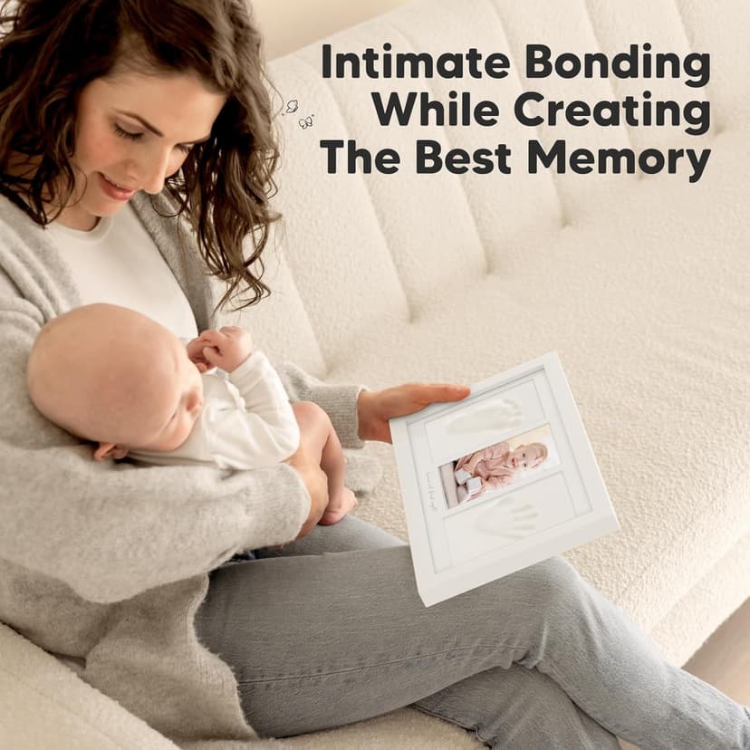 Baby Hand and Footprint Kit - Clay Handprint Keepsake Frame, Newborn Nursery Picture Frame, Personalized New Mom Gifts for Baby Shower & Registry (Alpine White)