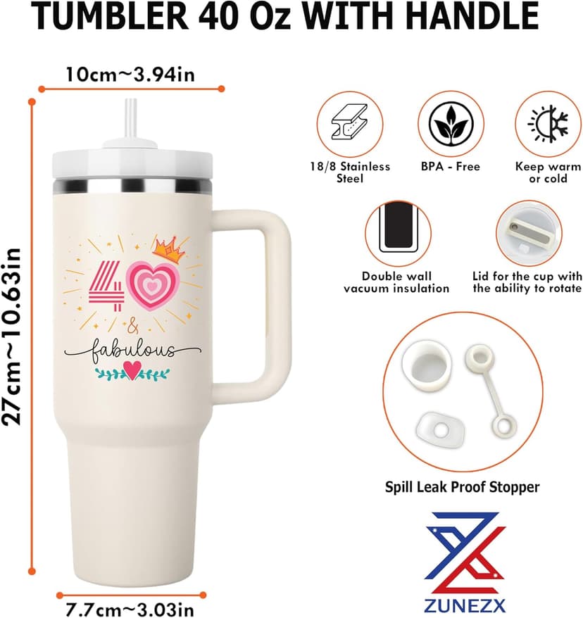 40TH Birthday Gifts for Her, Vintage 1985 Tumbler, 40 Year Old Birthday Gift Idea for Women, Funny 40 & Fabulous Bday Gift for Women, Friends, Daughter, Sister, Mom - Turning 40 Present
