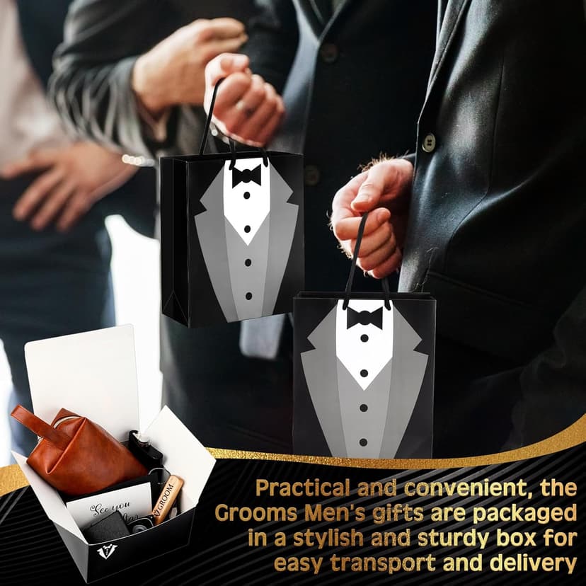 13 Pcs Groom Proposal Gift Set Stainless Steel Flask Box Bag Shot Glass Bottle Opener Pocket Watch Sunglasses Knife Sock Card Toiletry Bag for Wedding