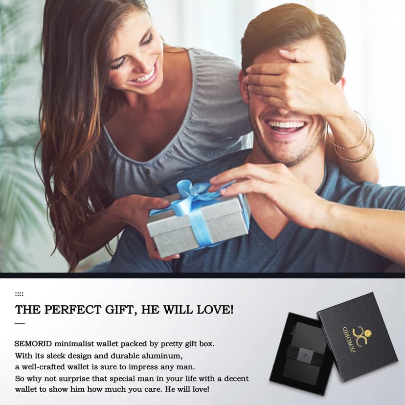 SEMORID Slim Aluminum Card Holder Wallet for Men, Durable Expandable Backplate, RFID Blocking Minimalist Metal Pop Up Wallet, Holds 12+ Cards Plus Cash (Black)