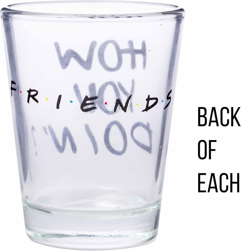 Silver Buffalo Friends Iconic Quotes "You're My Lobster," "How You Doin'" "Pivot," and "We Were On A Break!" 4 Pack Mini Glasses, 1.5 Ounces