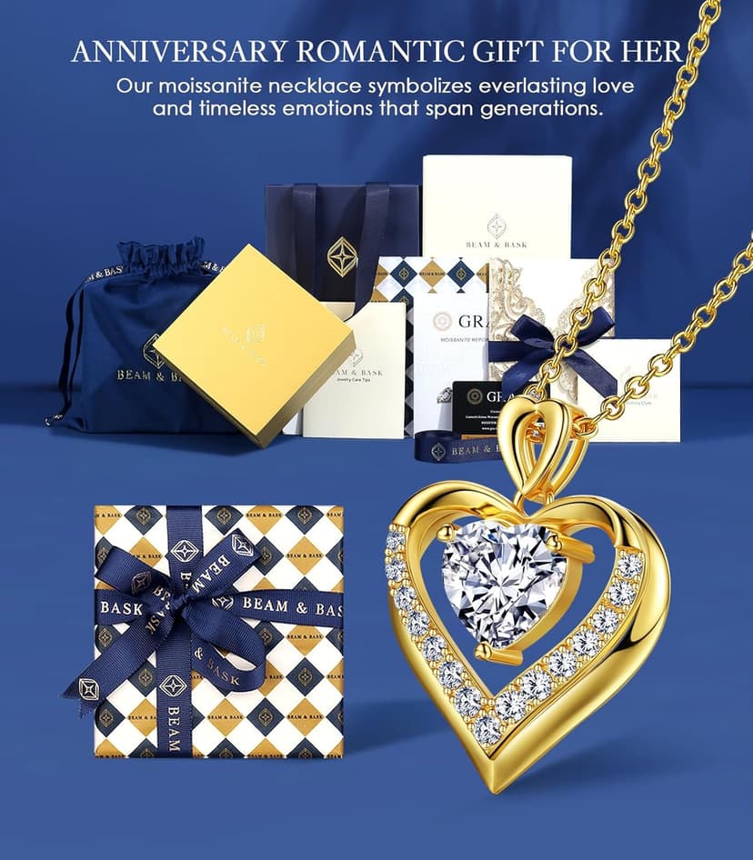 2-3 Ct Moissanite Double Heart Pendant Necklaces for Wife, 18K Gold Plated S925 Silver Jewelry for Women Girlfriend Mom Her on Anniversary Birthday