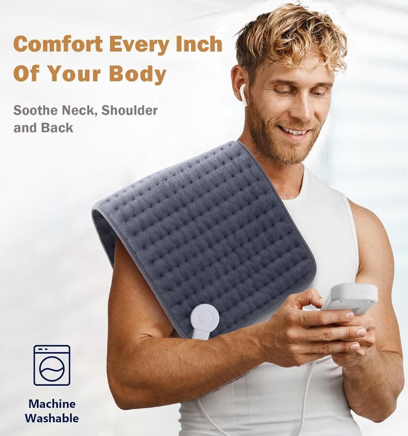 Heating Pad for Back, Neck, Shoulder Pain & Cramps Relief, Electric Heating Pad with 6 Heat Settings, Auto-Off, Moist Dry Heat Options, Fathers Day for Dad Husband, Mens Gifts for Dad Husband Him