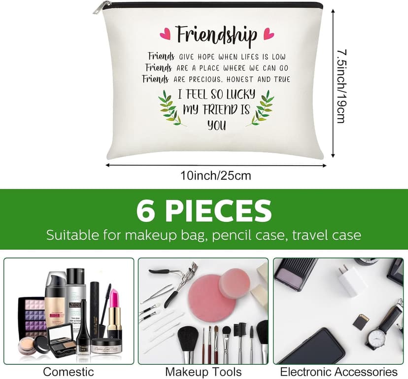 Xuniea 6 Pieces Friendship Gifts for Women Bulk Friendship Cosmetic Makeup Bag for Girl Travel Pouch Friend BFF Birthday Christmas Gifts(Leaf Pattern)
