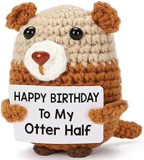 Birthday Gifts for Women Men - Happy Birthday to My Otter Half, Handmade Crochet Otter for Wife Husband Fiance, Cute Hand-Held Card for Him Her Boyfriend Girlfriend Lover