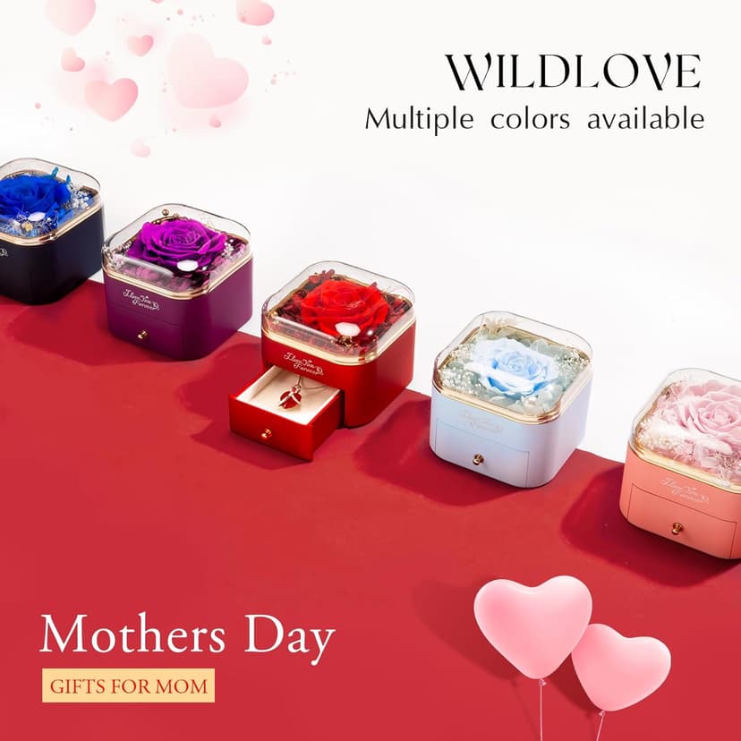 WILDLOVE Preserved Real Pink Rose with Heart Necklace, Forever Flowers Gifts for Mom Grandma Wife Girlfriend at Christmas, Valentines, Mothers Day, Anniversary or Birthday Gifts for Women