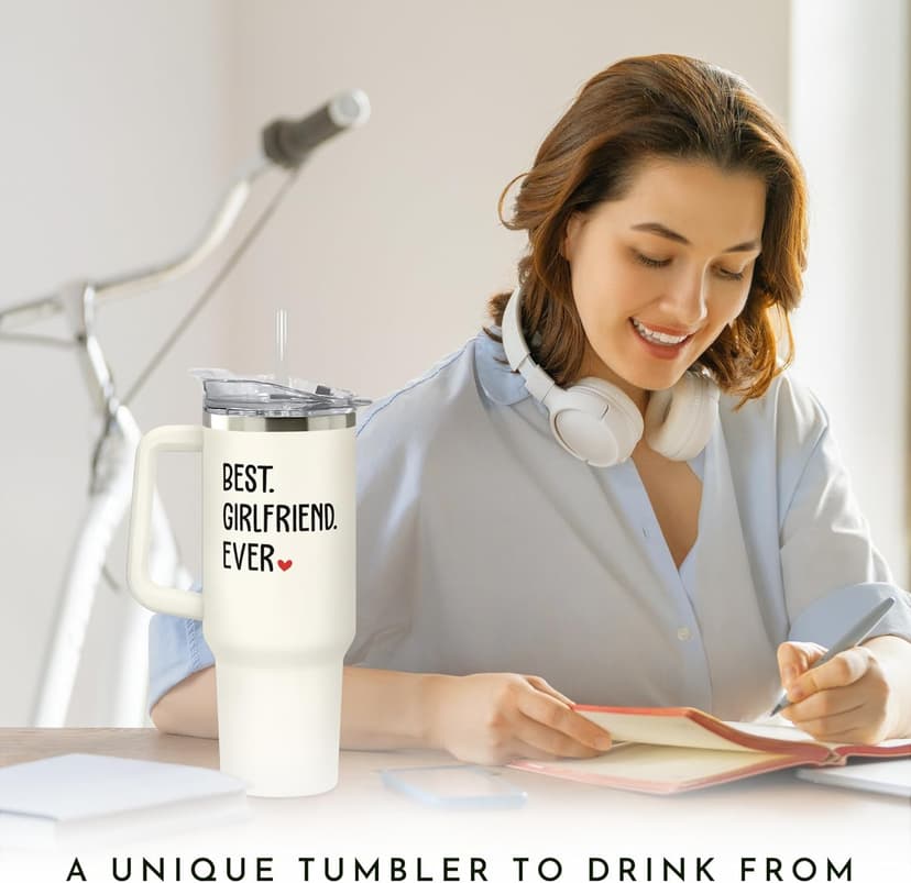 Gifts for Girlfriend - Girlfriend Gifts for Women - Anniversary, Valentines, Birthday Cup for Her - Romantic Love Glass for Couple - 40 Oz Stainless Steel Tumbler with Lid