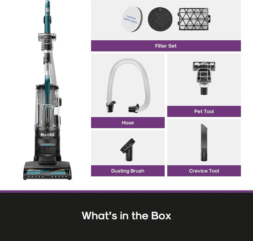 Eureka FlexReach Plus Bagless Upright Vacuum Cleaner for Home,Pet Vacuum for Carpet and Hard Floor, Lift-Up Vacuum with Flooring Type Sensor, HEPA Filter,Anti-Tangle, NEU652, Green